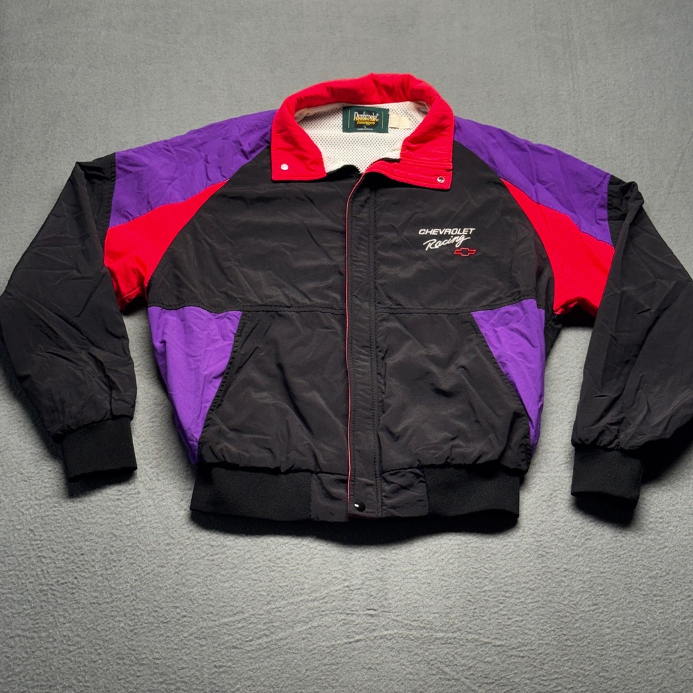 Vintage Chevrolet Racing Jacket Dunbrooke Windbreaker Large Black Purple Red USA